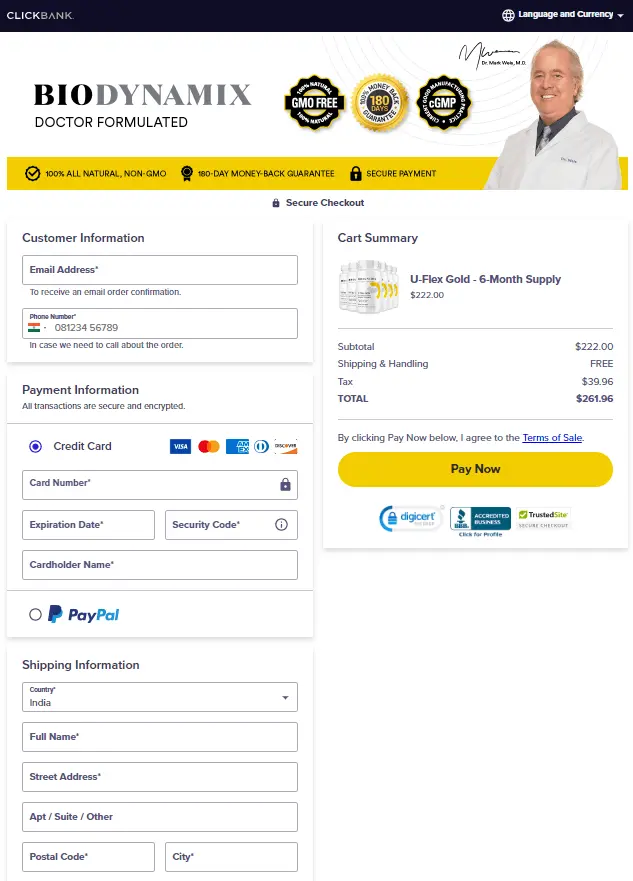 U-Flex Gold checkout page